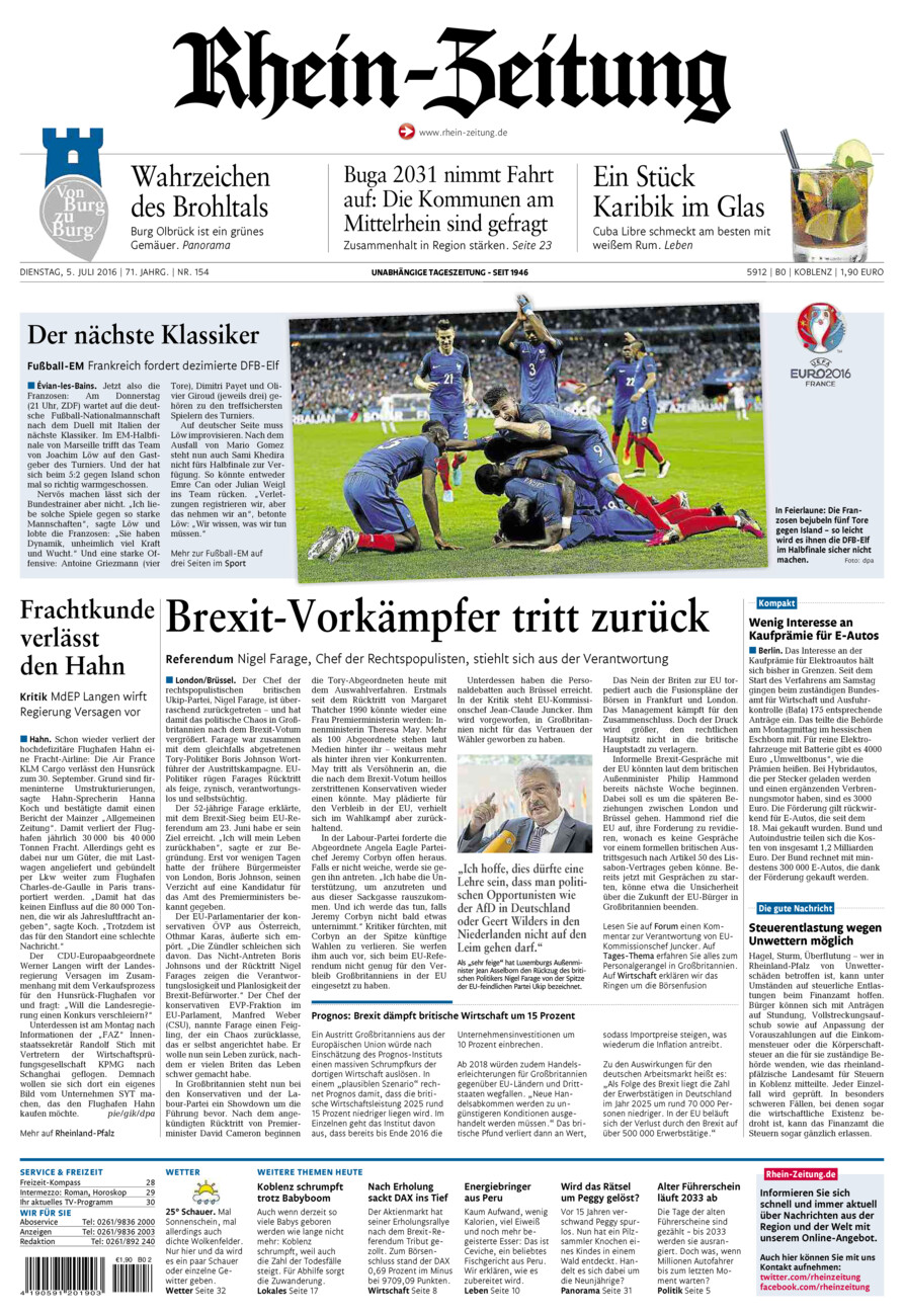 Rhein-Zeitung Koblenz & Region vom Dienstag, 05.07.2016