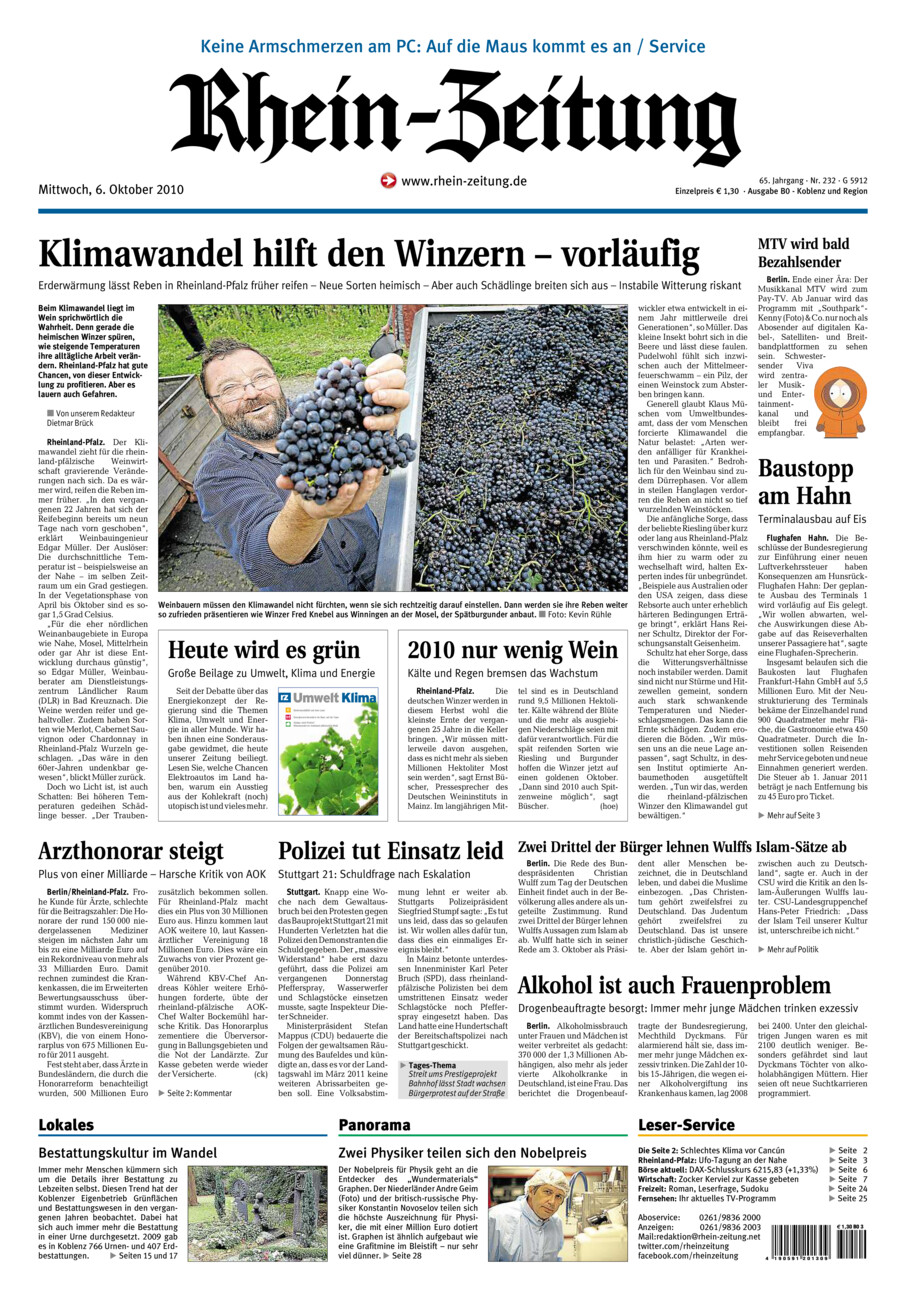 Rhein-Zeitung Koblenz & Region vom Mittwoch, 06.10.2010