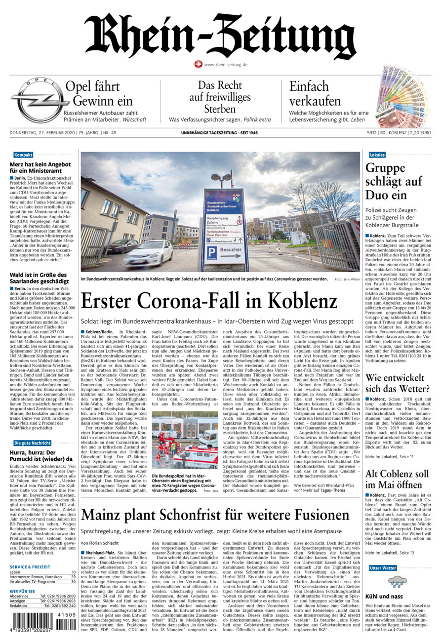 Rhein-Zeitung Koblenz & Region vom Donnerstag, 27.02.2020