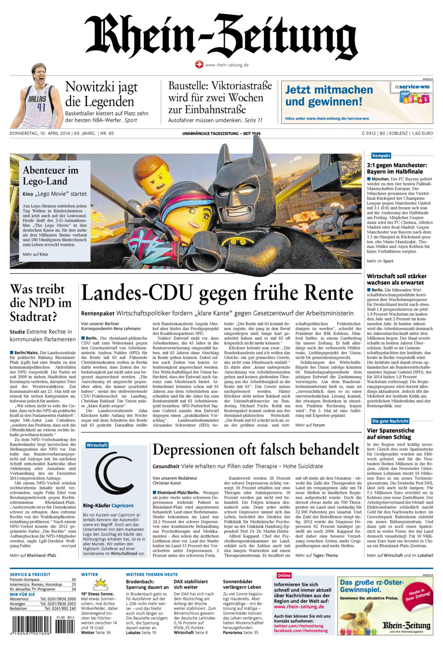 Rhein-Zeitung Koblenz & Region vom Donnerstag, 10.04.2014