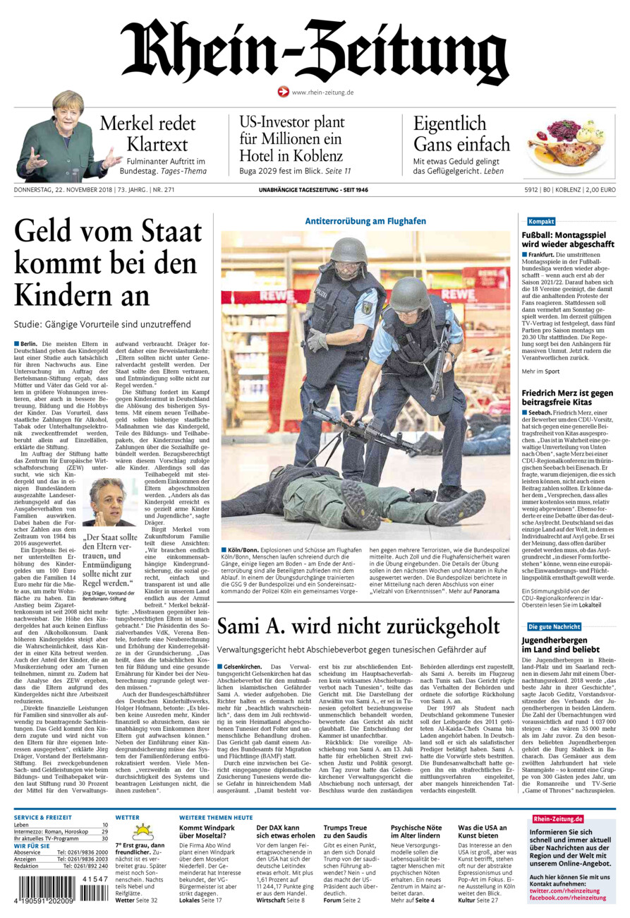 Rhein-Zeitung Koblenz & Region vom Donnerstag, 22.11.2018
