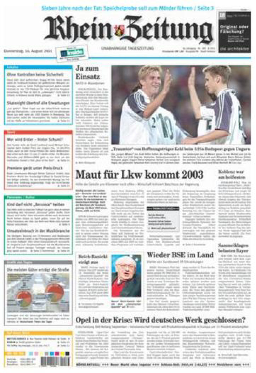Rhein-Zeitung Koblenz & Region vom Donnerstag, 16.08.2001