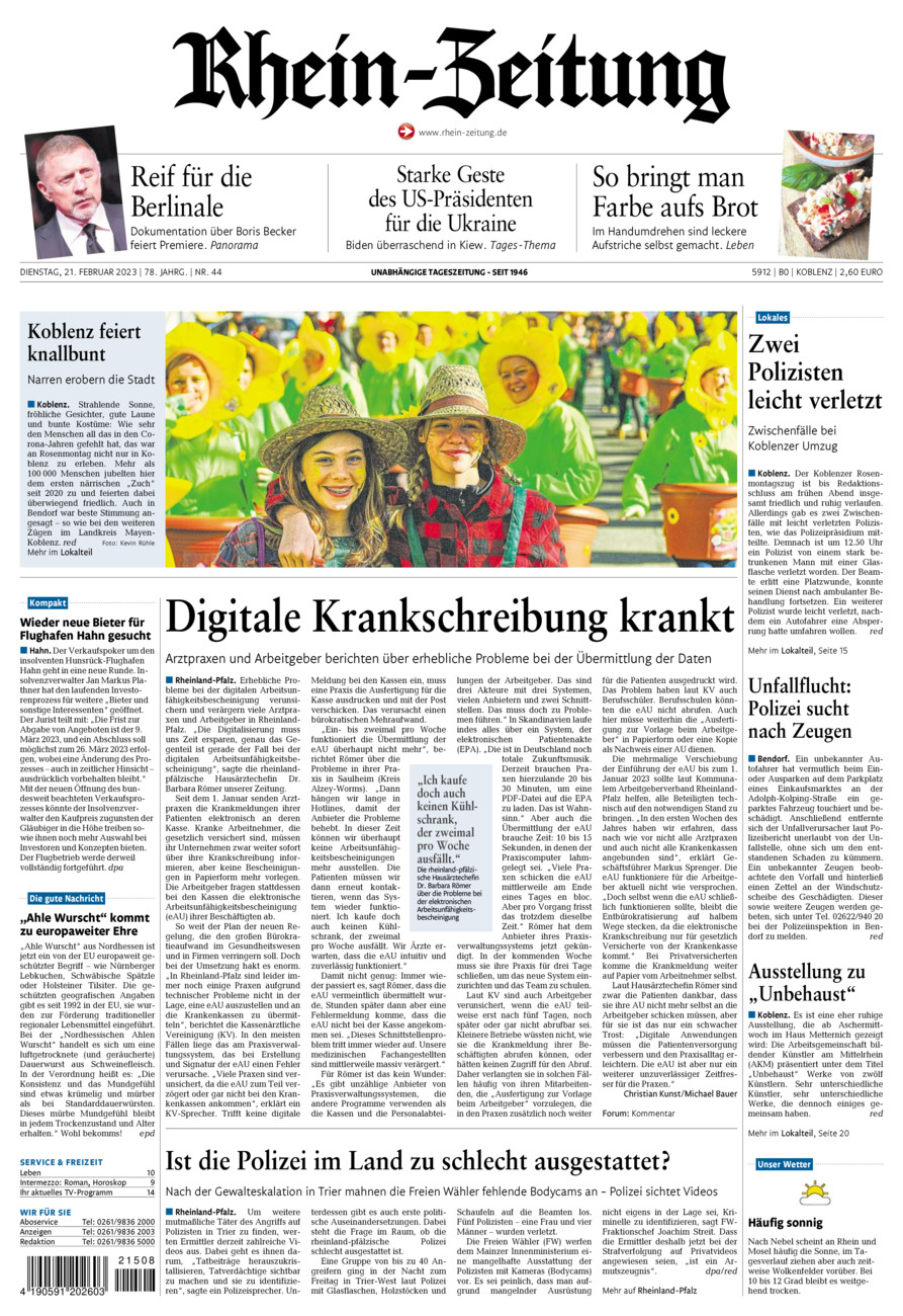 Rhein-Zeitung Koblenz & Region vom Dienstag, 21.02.2023
