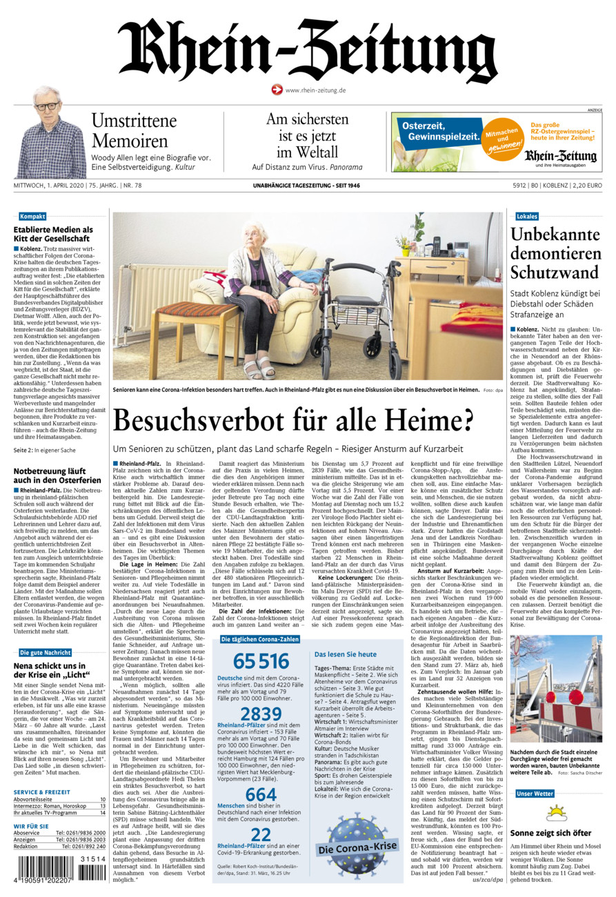 Rhein-Zeitung Koblenz & Region vom Mittwoch, 01.04.2020