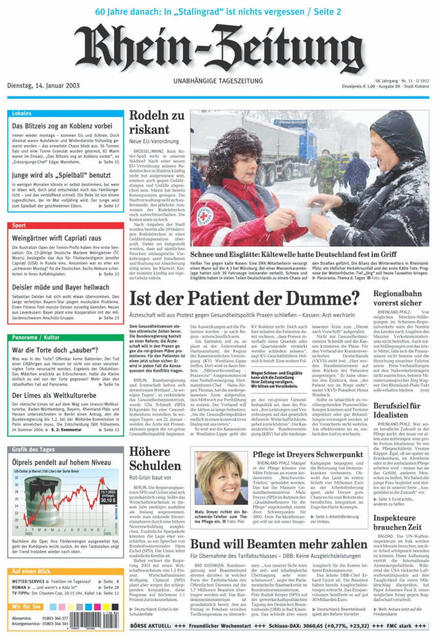 Rhein-Zeitung Koblenz & Region vom Dienstag, 14.01.2003