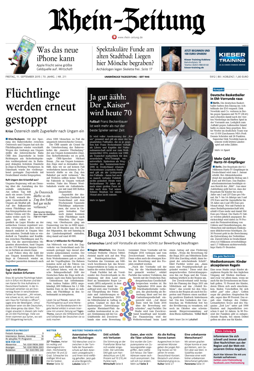 Rhein-Zeitung Koblenz & Region vom Freitag, 11.09.2015