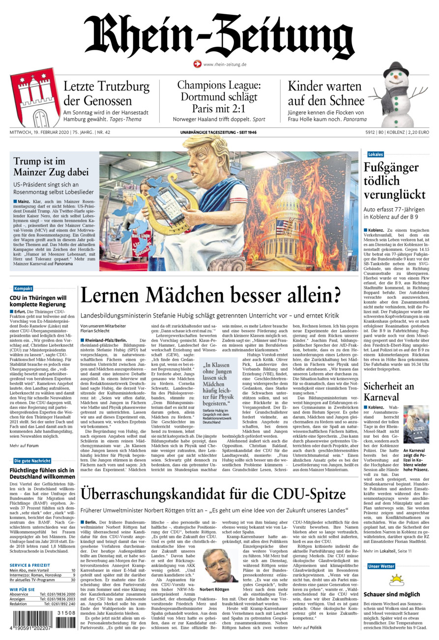 Rhein-Zeitung Koblenz & Region vom Mittwoch, 19.02.2020