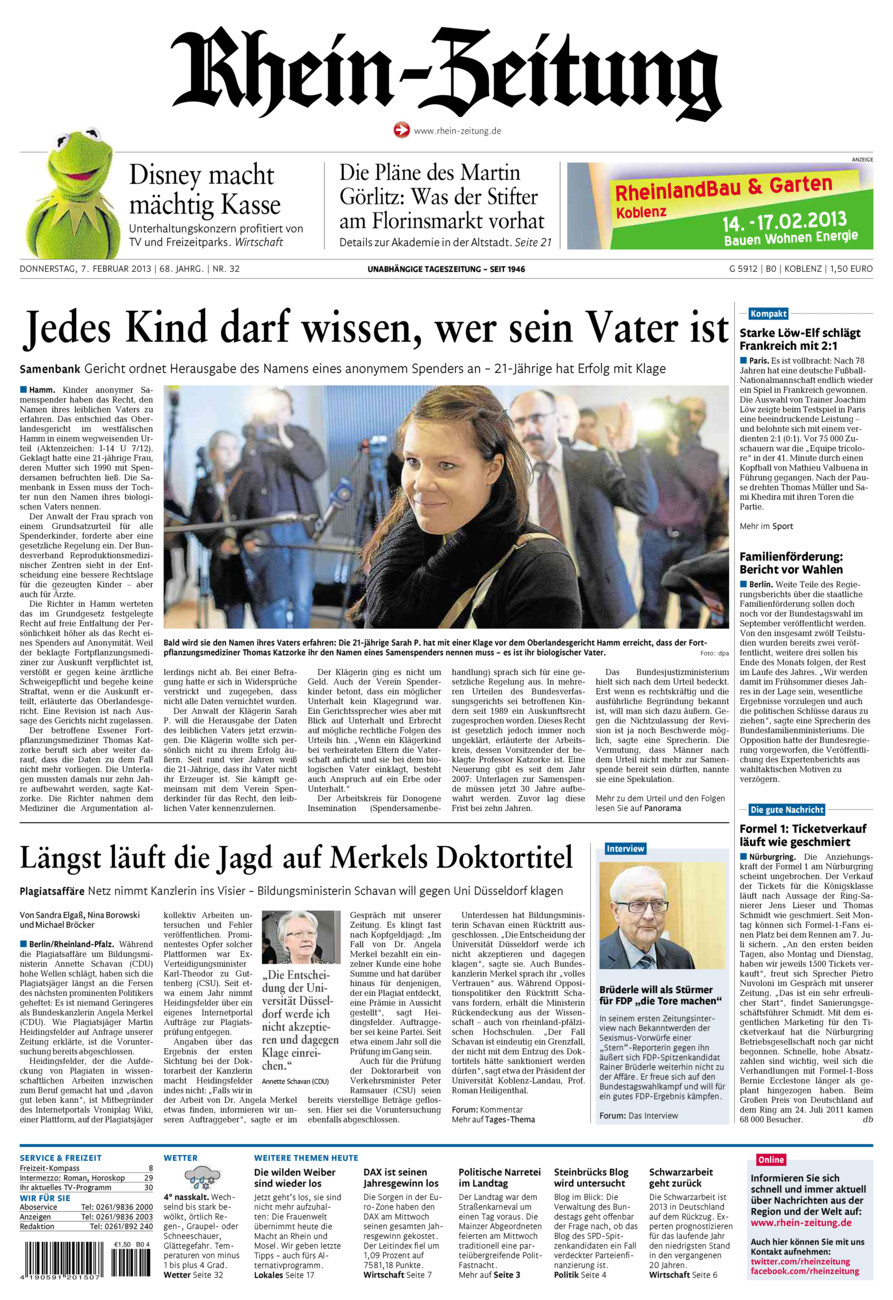 Rhein-Zeitung Koblenz & Region vom Donnerstag, 07.02.2013