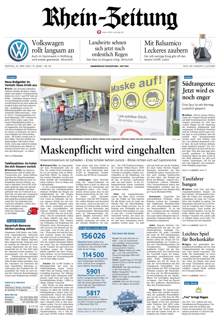 Rhein-Zeitung Koblenz & Region vom Dienstag, 28.04.2020