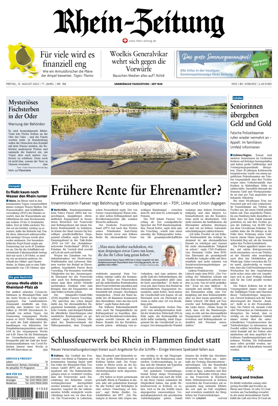 Rhein-Zeitung Koblenz & Region vom Freitag, 12.08.2022