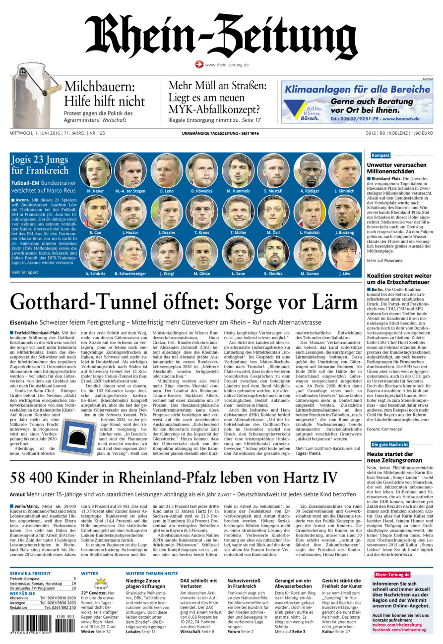 Rhein-Zeitung Koblenz & Region vom Mittwoch, 01.06.2016