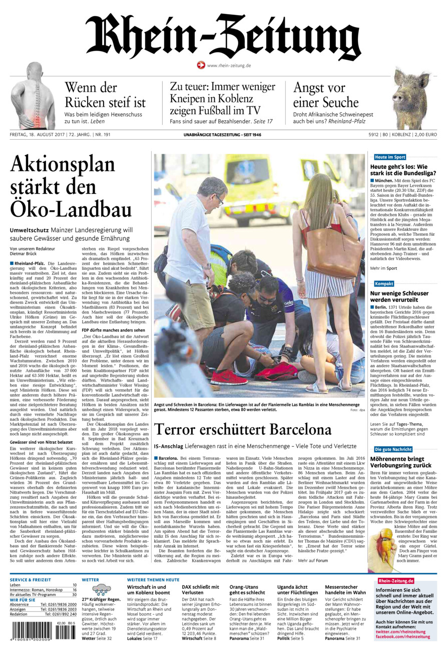 Rhein-Zeitung Koblenz & Region vom Freitag, 18.08.2017