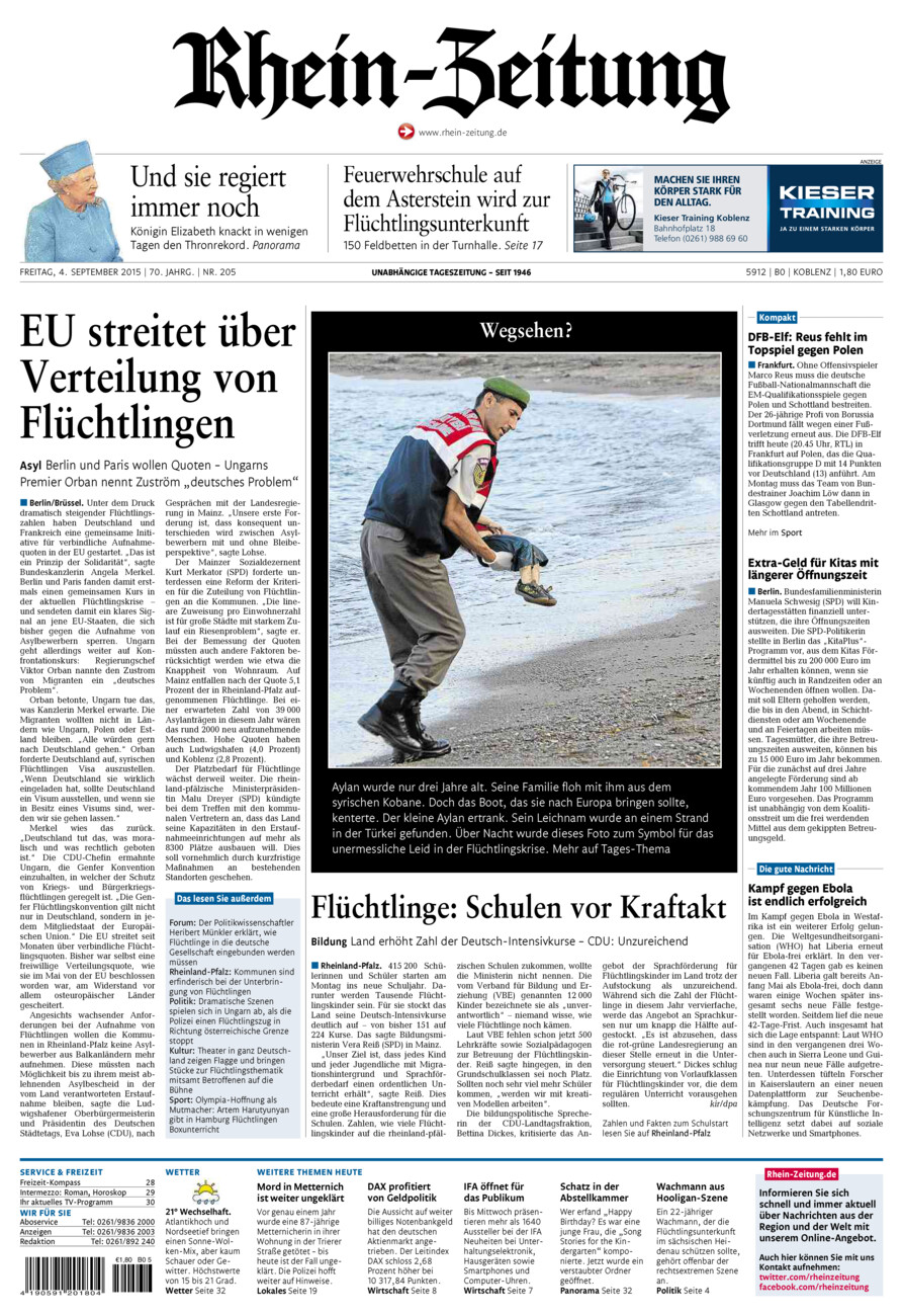 Rhein-Zeitung Koblenz & Region vom Freitag, 04.09.2015