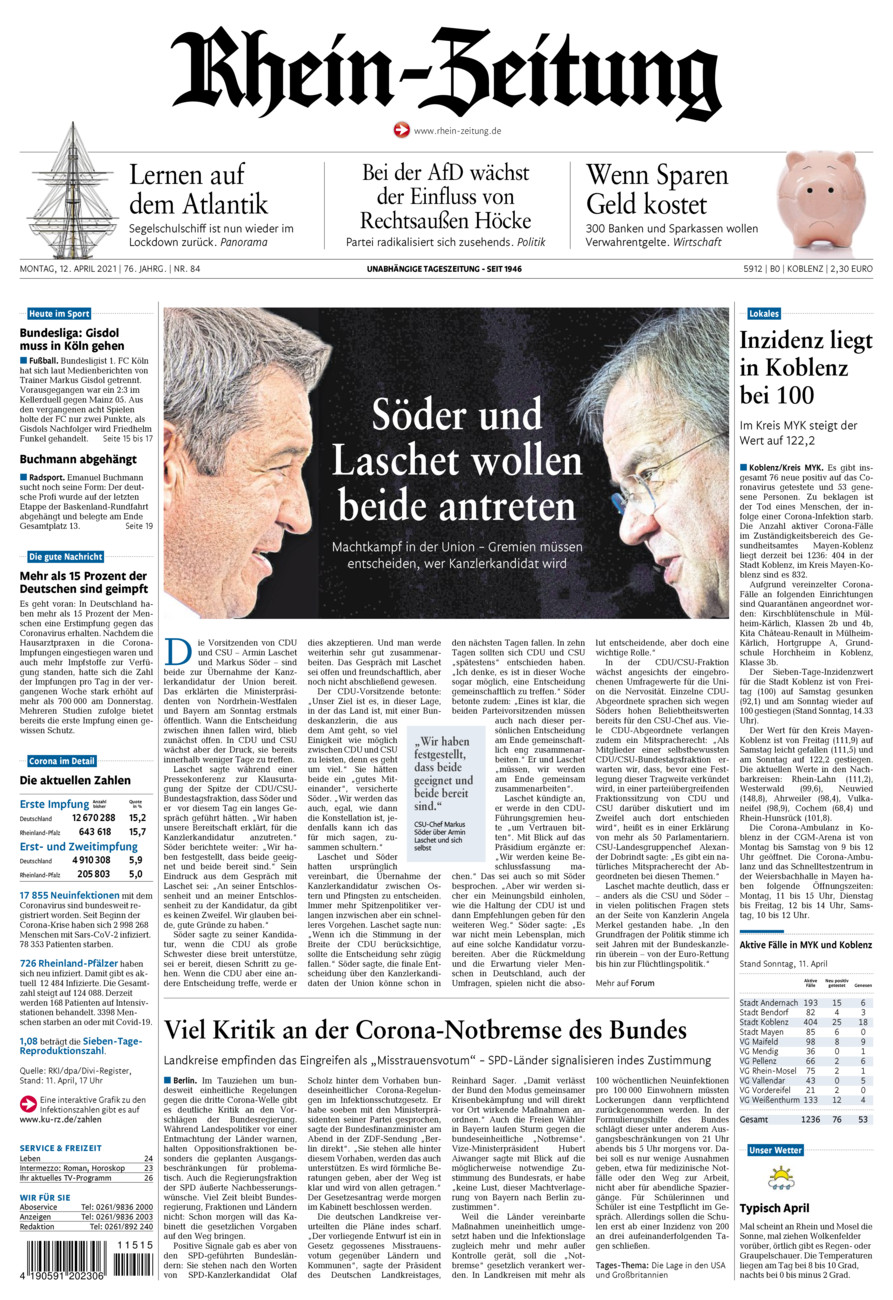 Rhein-Zeitung Koblenz & Region vom Montag, 12.04.2021