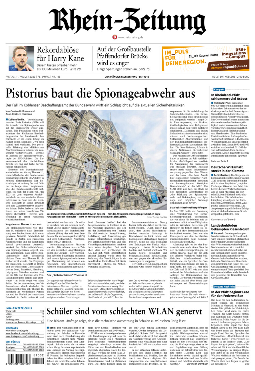 Rhein-Zeitung Koblenz & Region vom Freitag, 11.08.2023