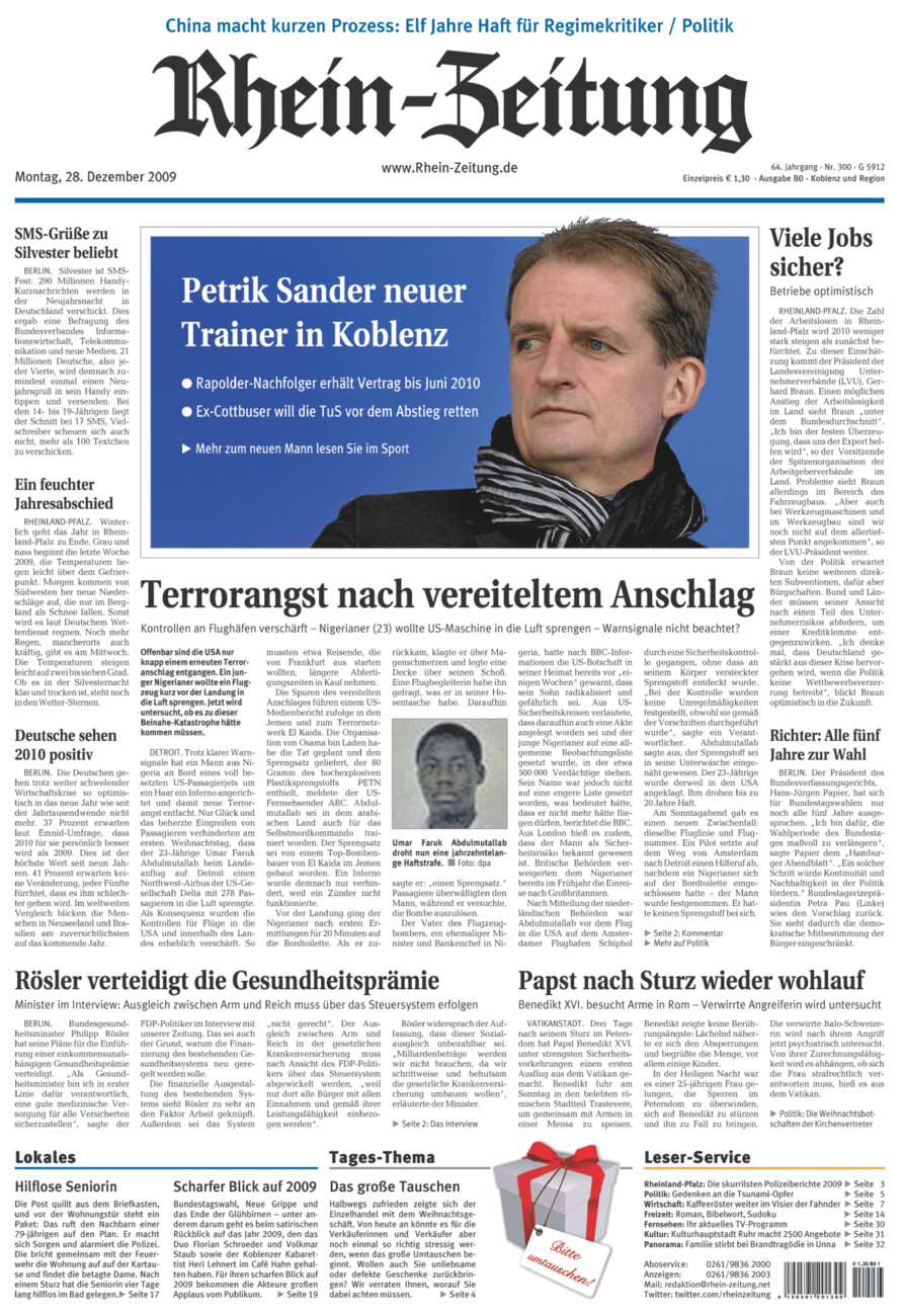 Rhein-Zeitung Koblenz & Region vom Montag, 28.12.2009