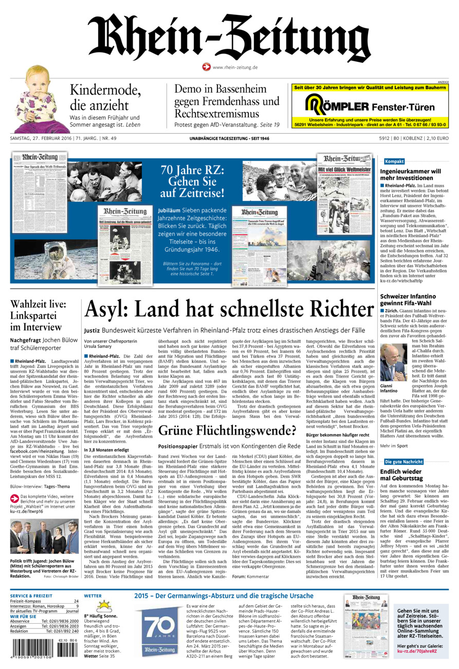 Rhein-Zeitung Koblenz & Region vom Samstag, 27.02.2016