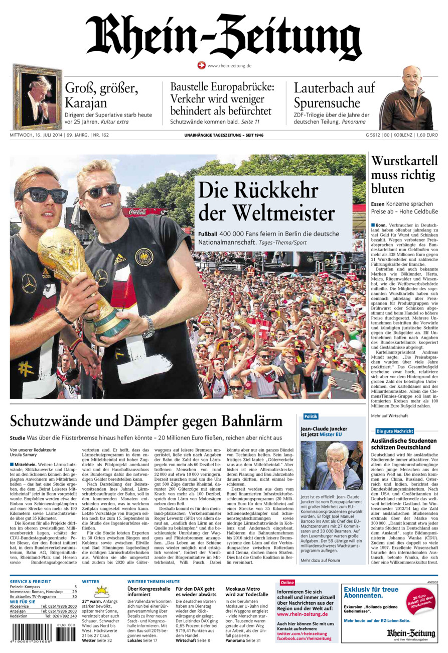 Rhein-Zeitung Koblenz & Region vom Mittwoch, 16.07.2014