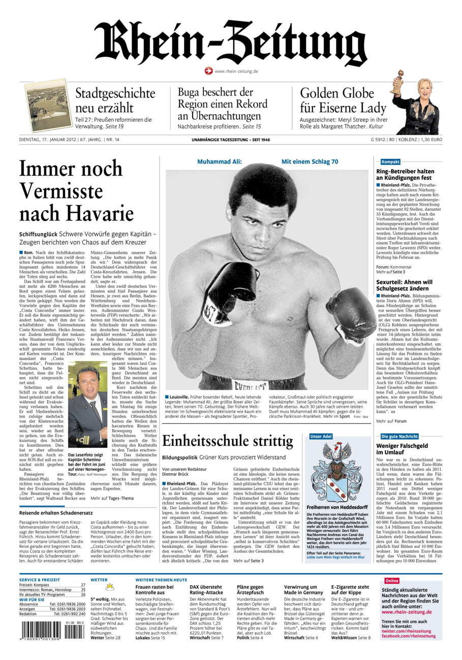 Rhein-Zeitung Koblenz & Region vom Dienstag, 17.01.2012