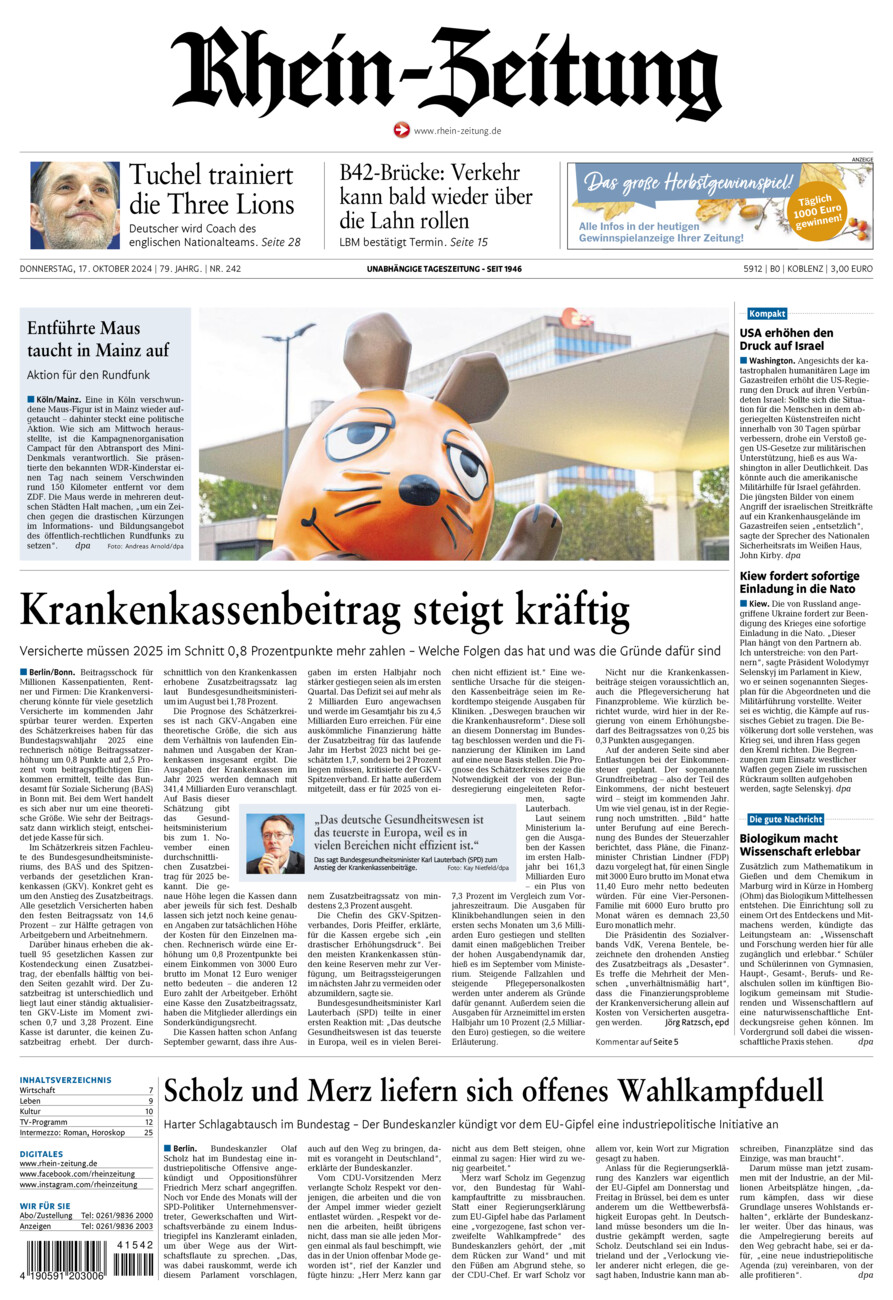 Rhein-Zeitung Koblenz & Region vom Donnerstag, 17.10.2024