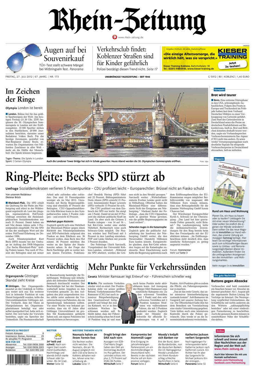 Rhein-Zeitung Koblenz & Region vom Freitag, 27.07.2012
