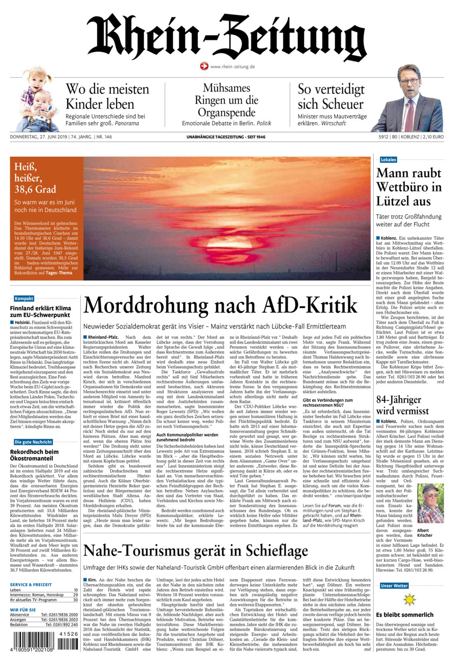 Rhein-Zeitung Koblenz & Region vom Donnerstag, 27.06.2019