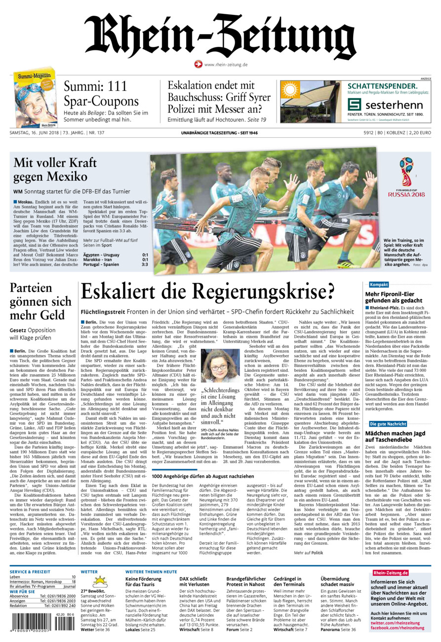 Rhein-Zeitung Koblenz & Region vom Samstag, 16.06.2018