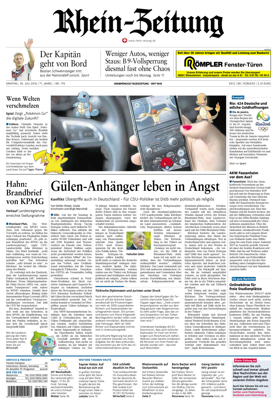 Rhein-Zeitung Koblenz & Region vom Samstag, 30.07.2016