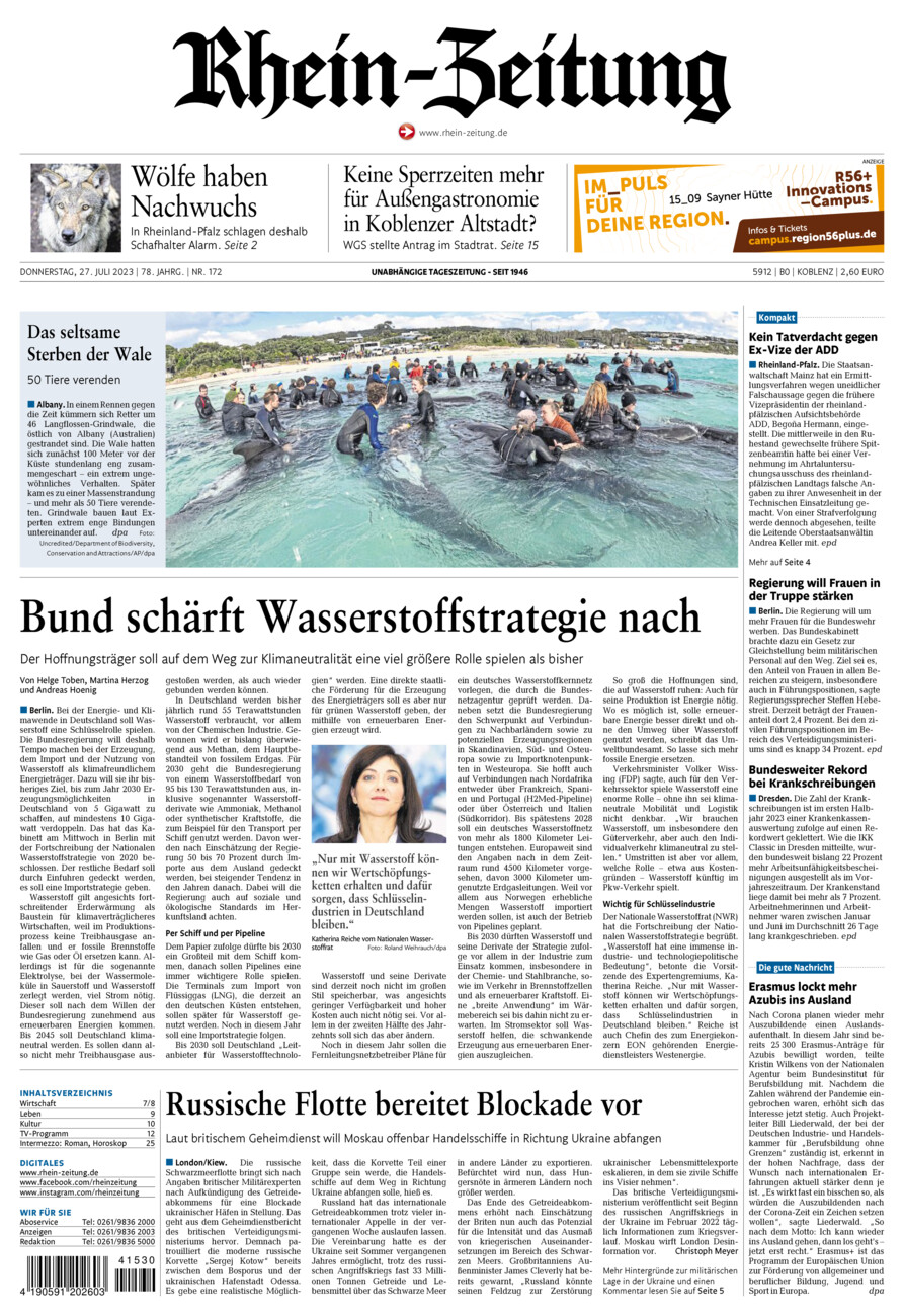 Rhein-Zeitung Koblenz & Region vom Donnerstag, 27.07.2023