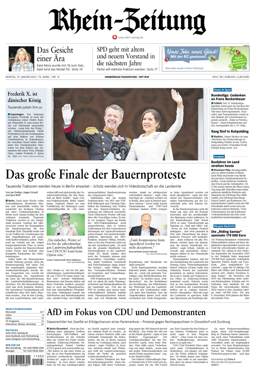 Rhein-Zeitung Koblenz & Region vom Montag, 15.01.2024