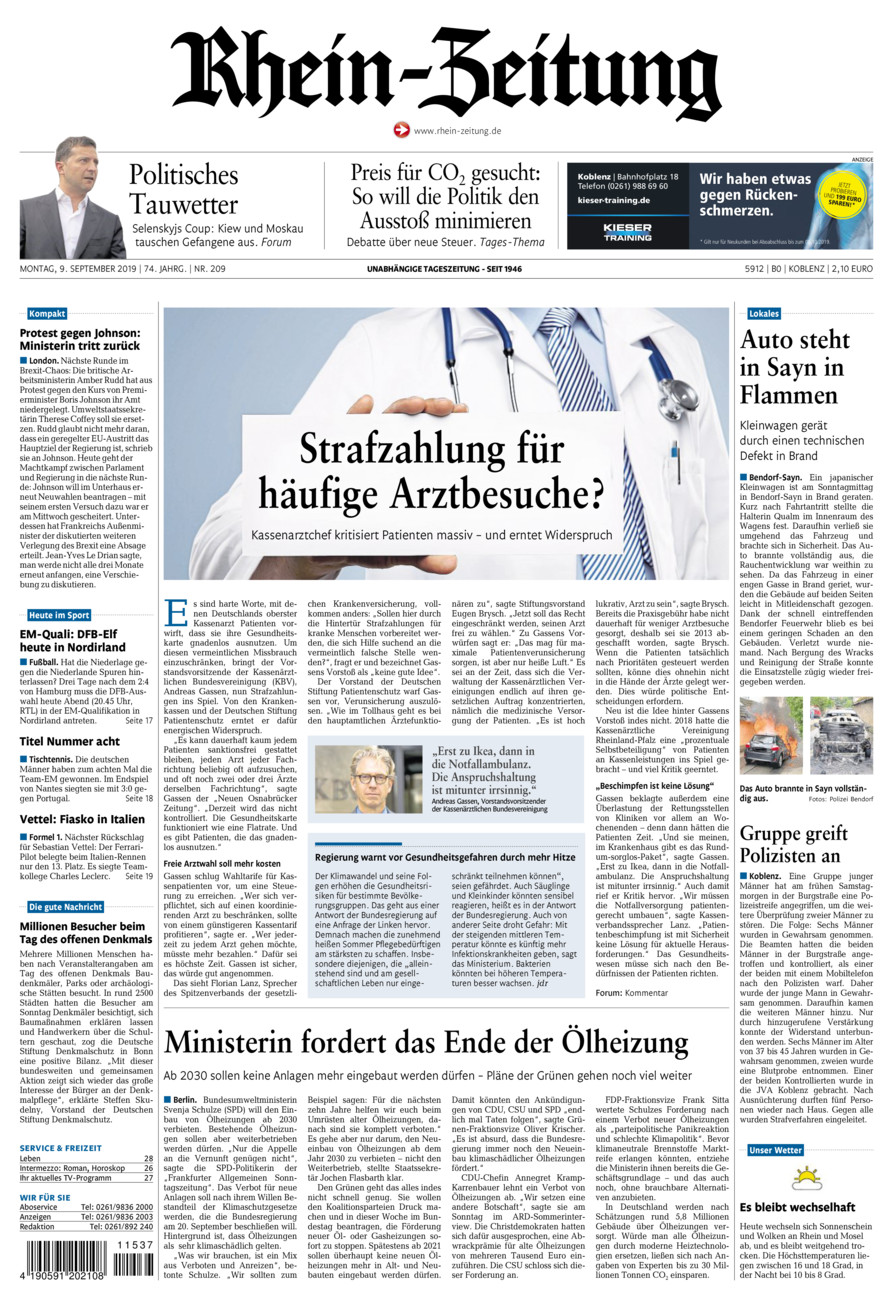 Rhein-Zeitung Koblenz & Region vom Montag, 09.09.2019