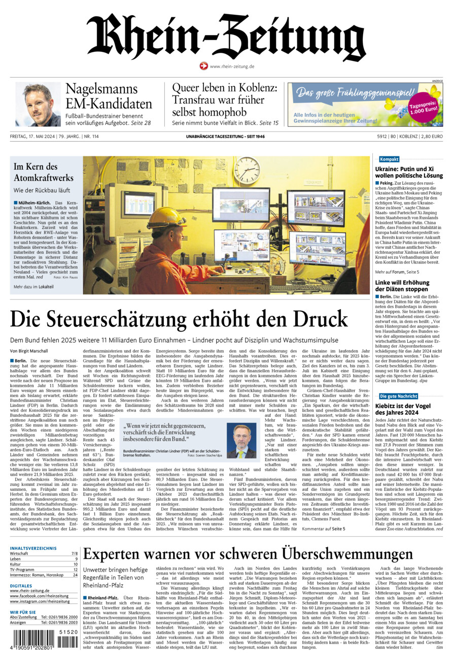 Rhein-Zeitung Koblenz & Region vom Freitag, 17.05.2024
