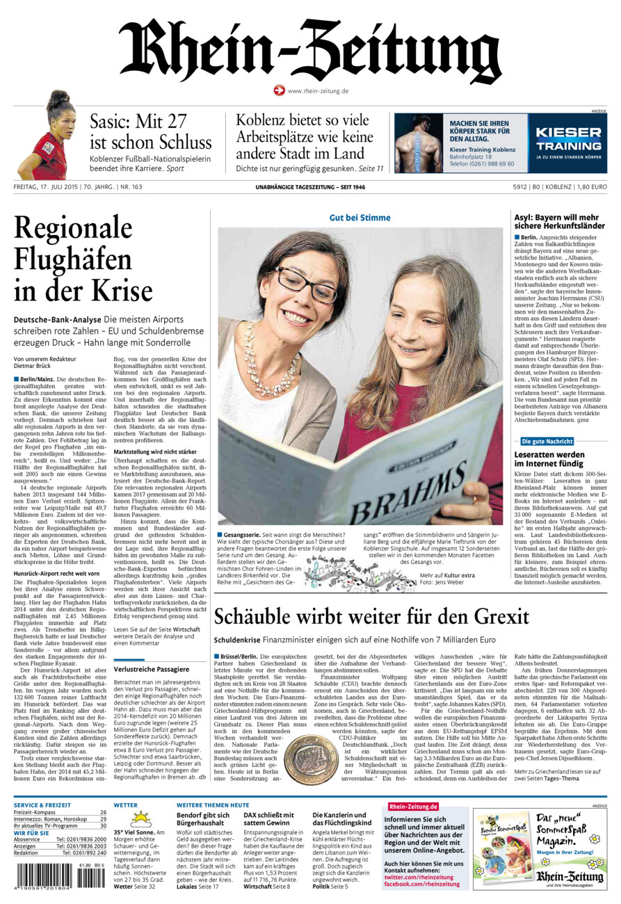 Rhein-Zeitung Koblenz & Region vom Freitag, 17.07.2015