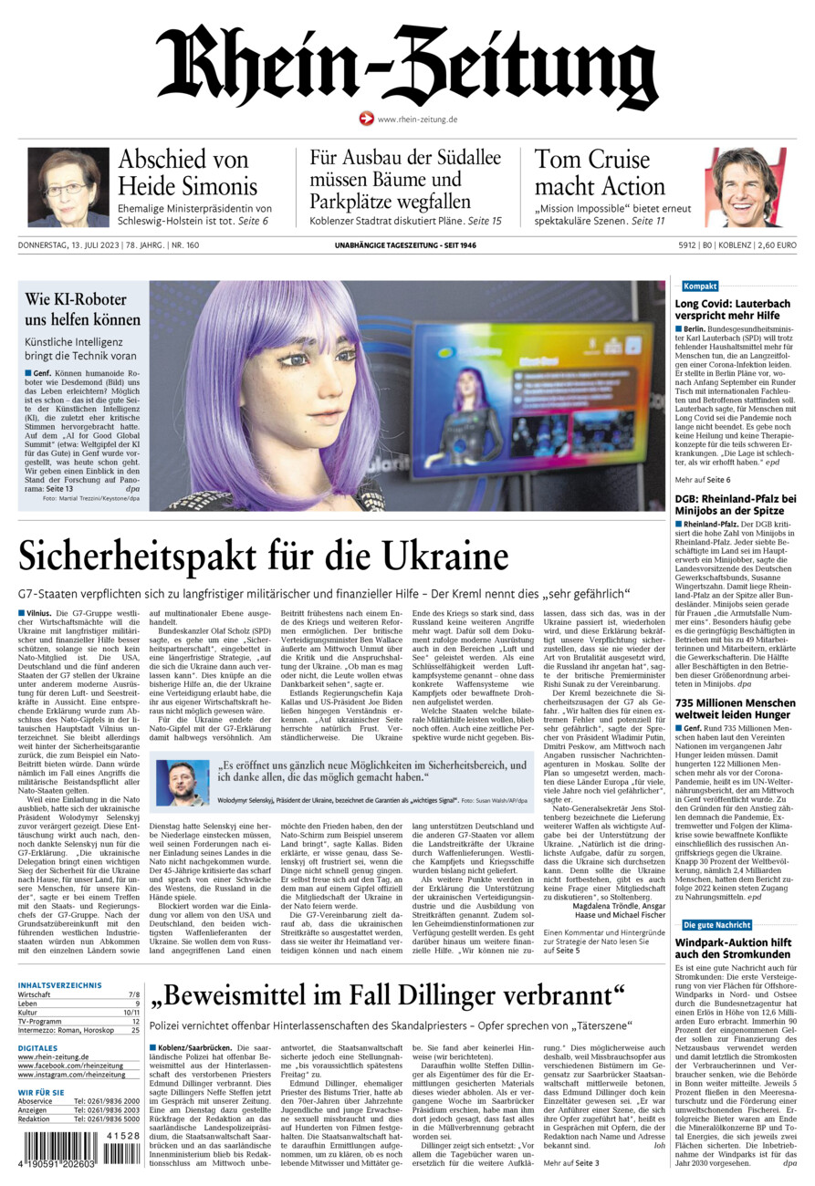 Rhein-Zeitung Koblenz & Region vom Donnerstag, 13.07.2023