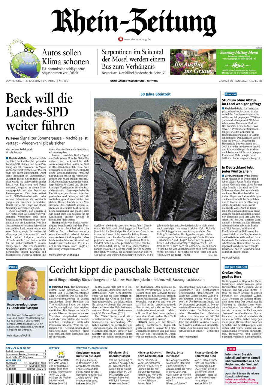 Rhein-Zeitung Koblenz & Region vom Donnerstag, 12.07.2012