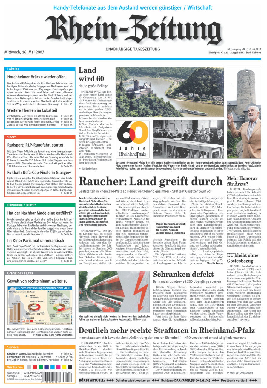 Rhein-Zeitung Koblenz & Region vom Mittwoch, 16.05.2007