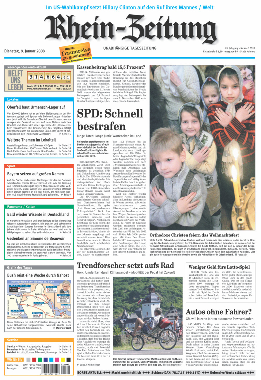 Rhein-Zeitung Koblenz & Region vom Dienstag, 08.01.2008