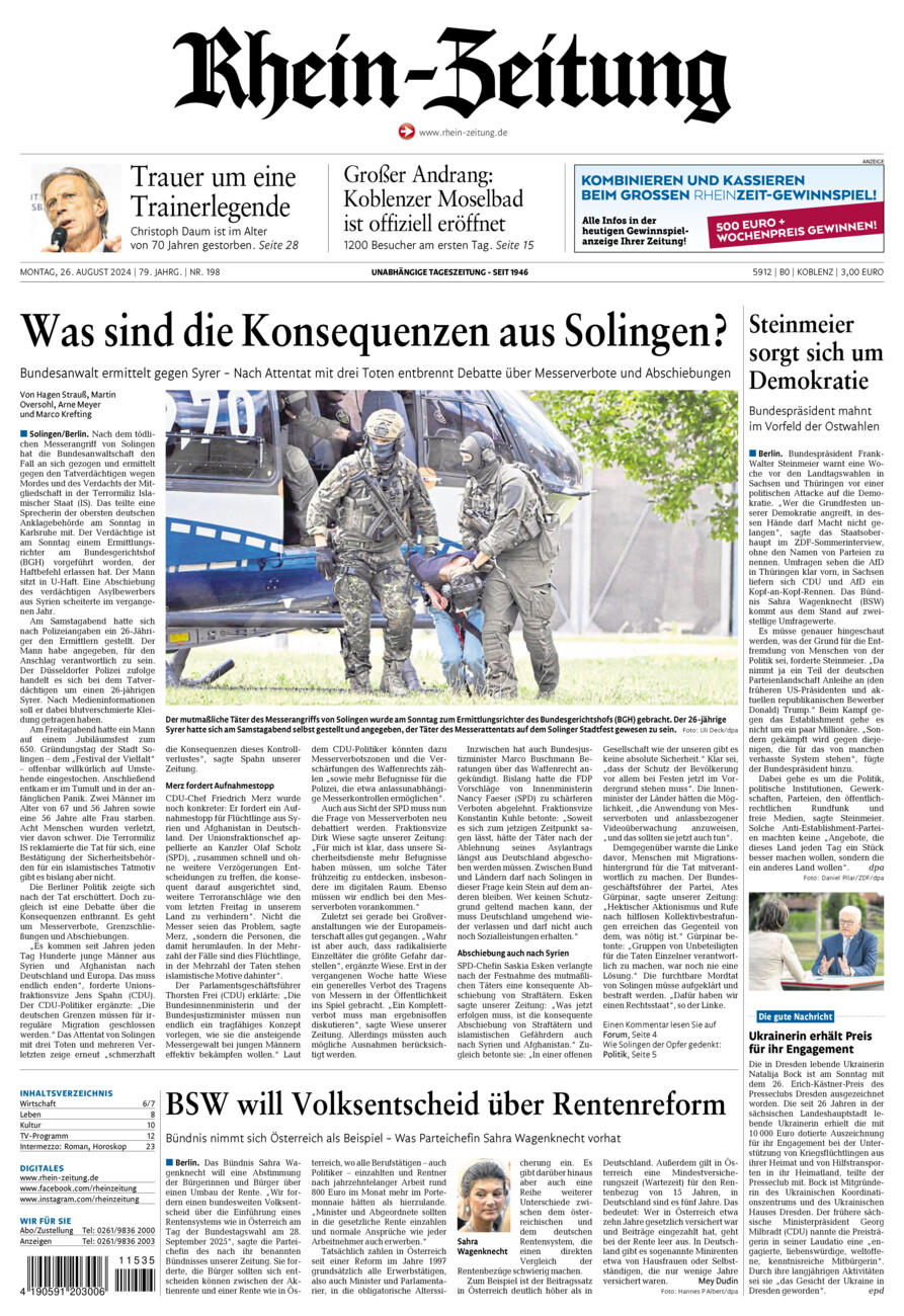 Rhein-Zeitung Koblenz & Region vom Montag, 26.08.2024