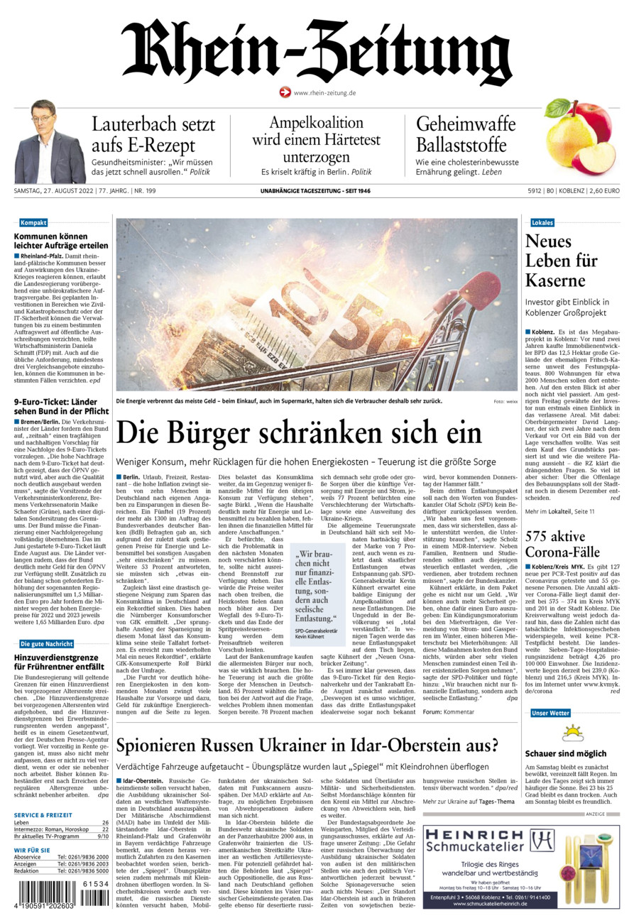 Rhein-Zeitung Koblenz & Region vom Samstag, 27.08.2022