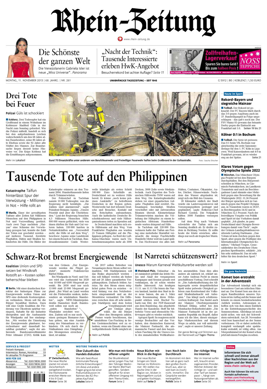 Rhein-Zeitung Koblenz & Region vom Montag, 11.11.2013