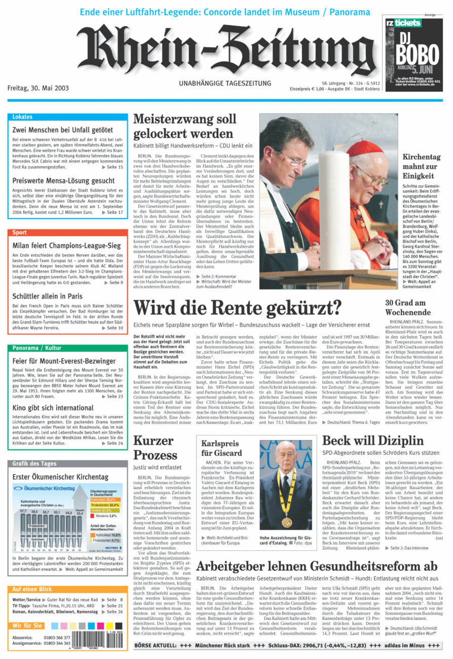 Rhein-Zeitung Koblenz & Region vom Freitag, 30.05.2003