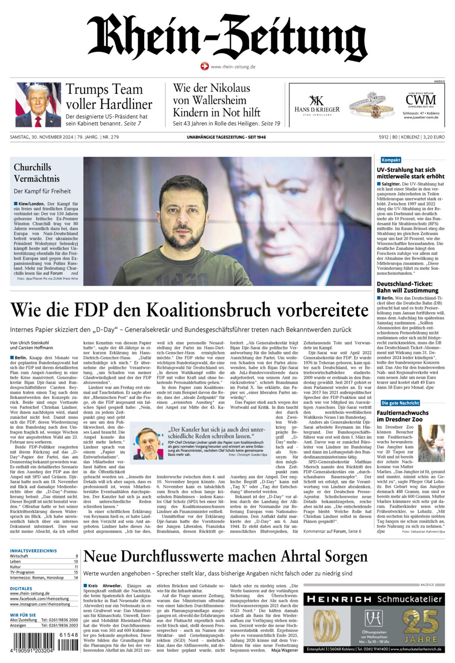 Rhein-Zeitung Koblenz & Region vom Samstag, 30.11.2024