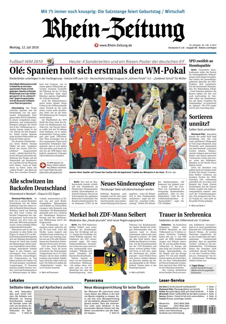 Rhein-Zeitung Koblenz & Region vom Montag, 12.07.2010