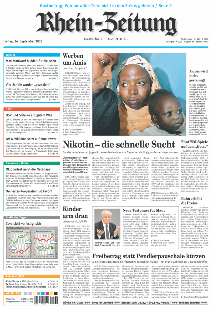 Rhein-Zeitung Koblenz & Region vom Freitag, 26.09.2003