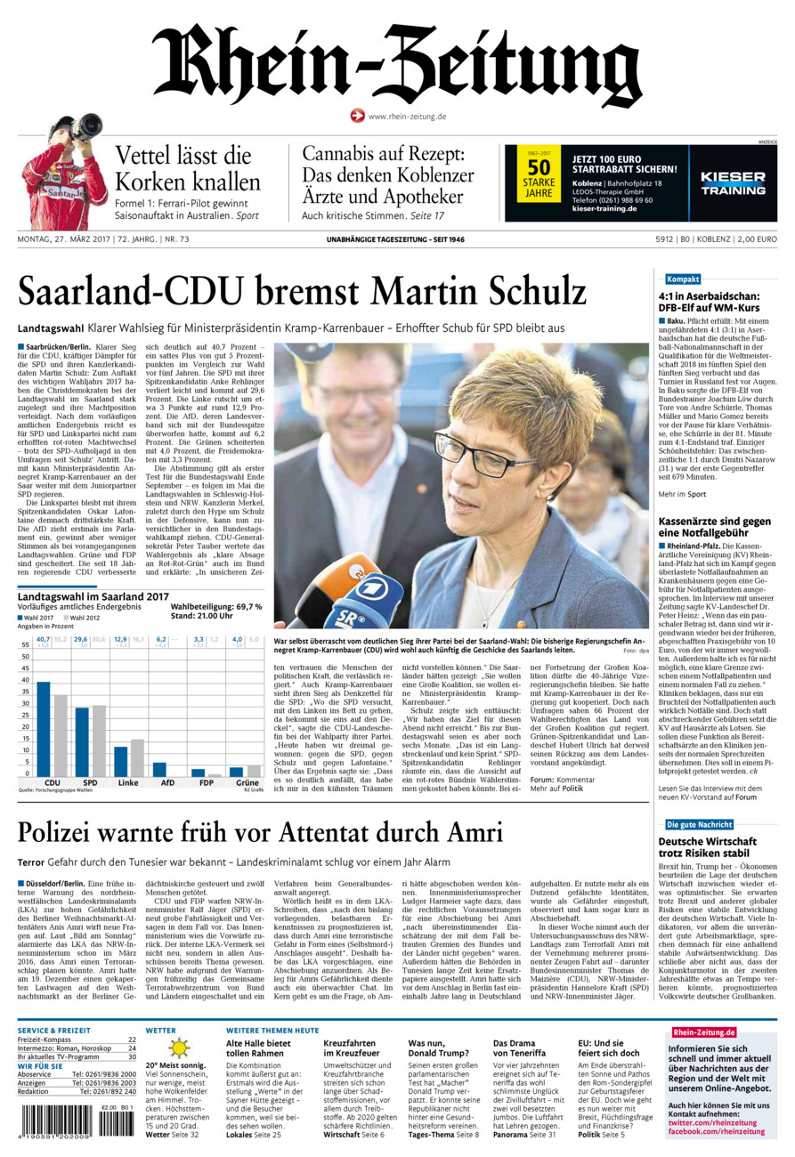 Rhein-Zeitung Koblenz & Region vom Montag, 27.03.2017