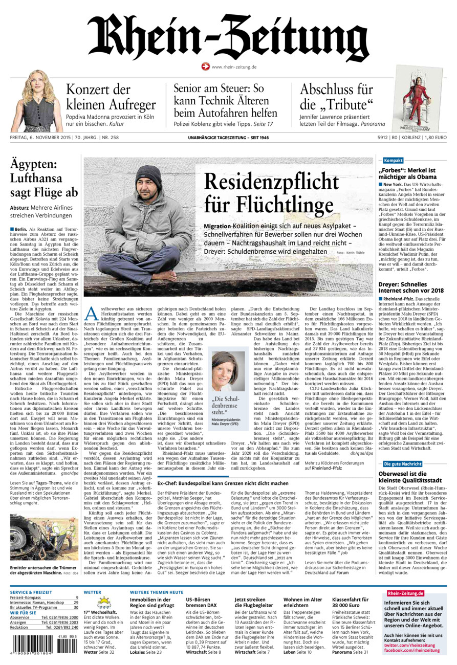 Rhein-Zeitung Koblenz & Region vom Freitag, 06.11.2015