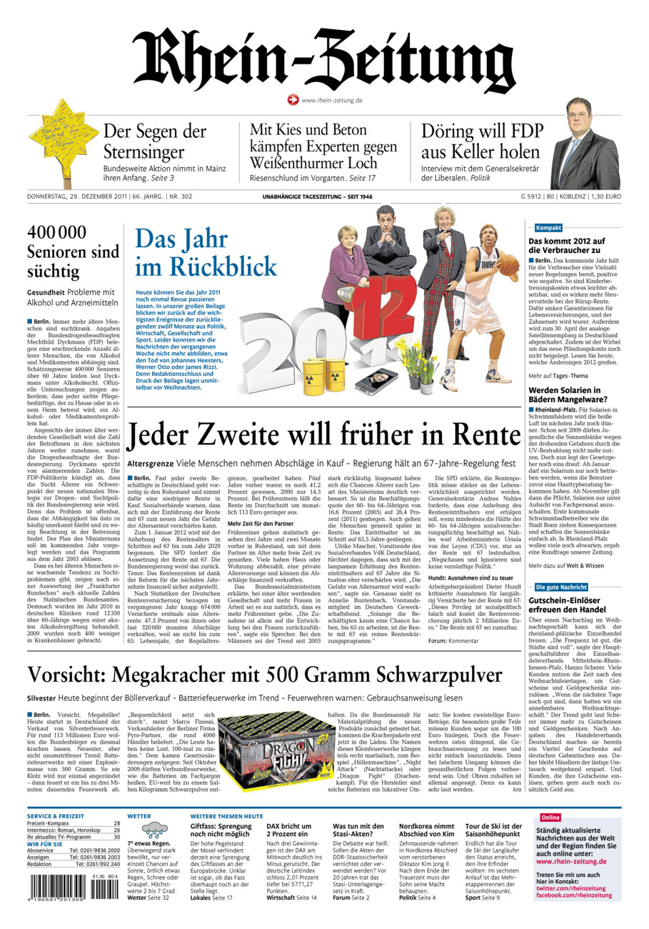 Rhein-Zeitung Koblenz & Region vom Donnerstag, 29.12.2011