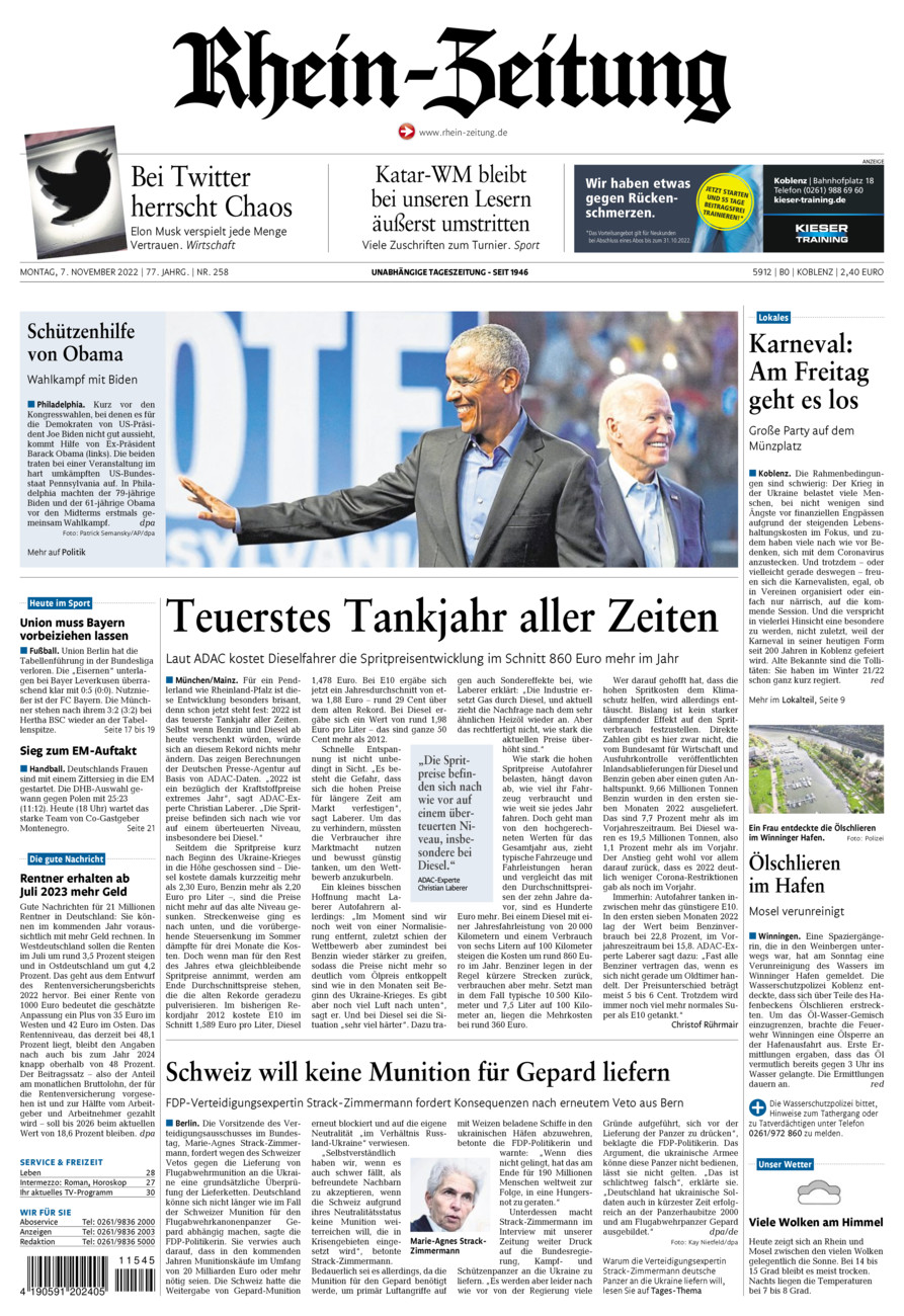 Rhein-Zeitung Koblenz & Region vom Montag, 07.11.2022