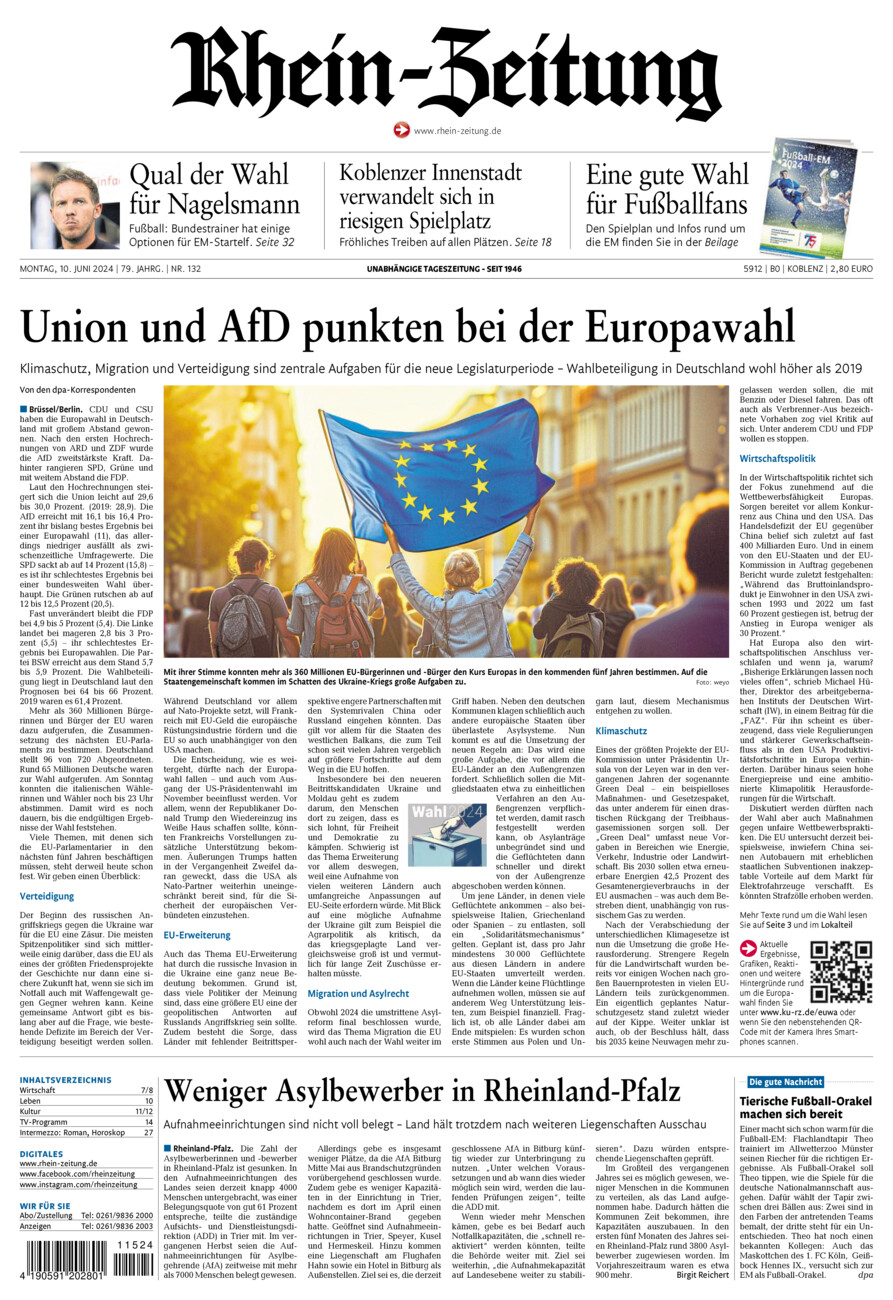 Rhein-Zeitung Koblenz & Region vom Montag, 10.06.2024
