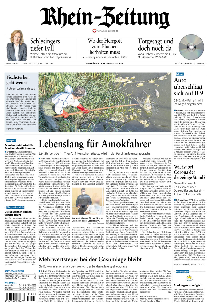 Rhein-Zeitung Koblenz & Region vom Mittwoch, 17.08.2022